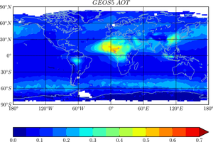 R_control (GEOS-5 with GFED fire emissions) AOT.